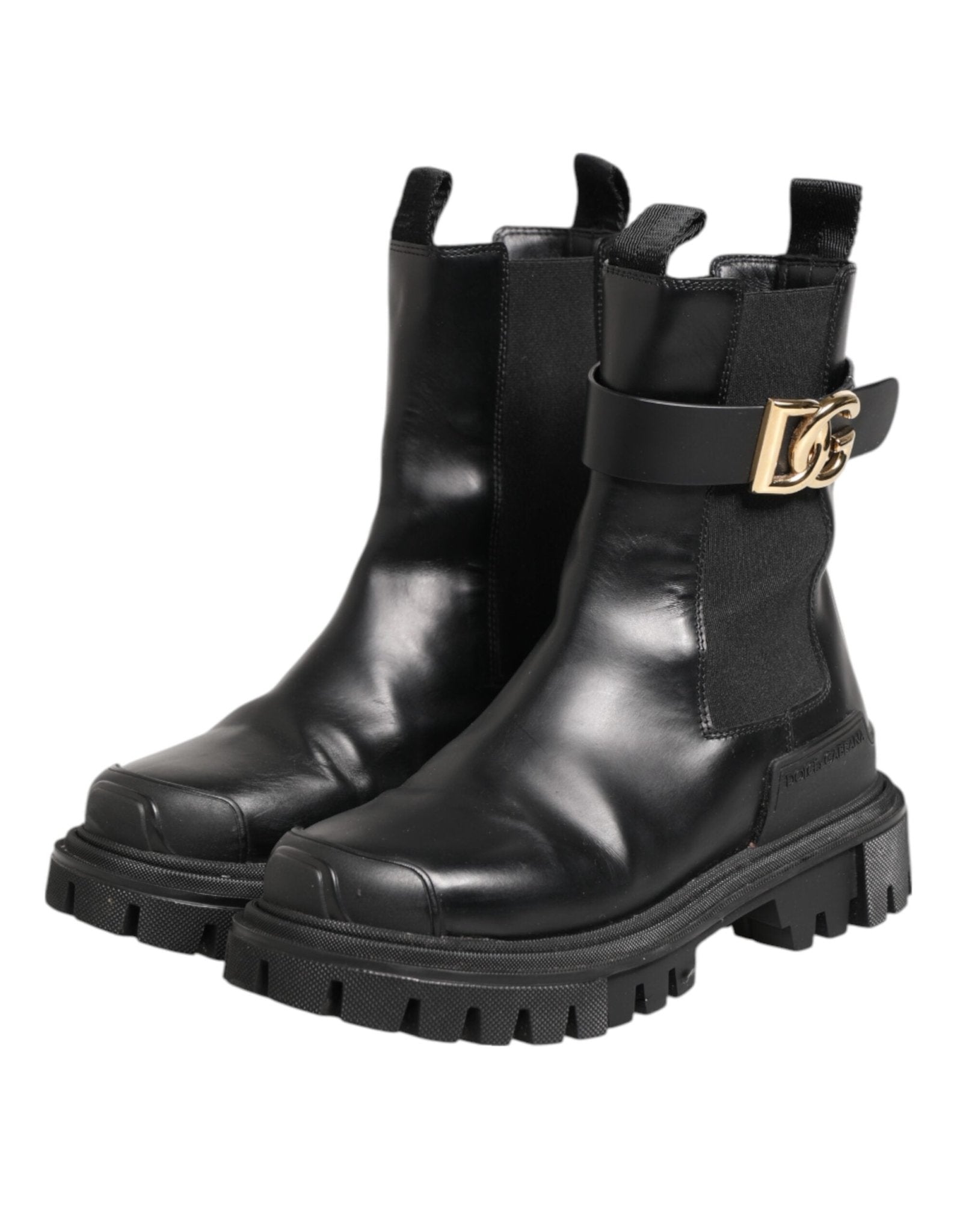 Dolce & Gabbana Black Gold DG Logo Trekking Calf Boots Shoes - RIMODA