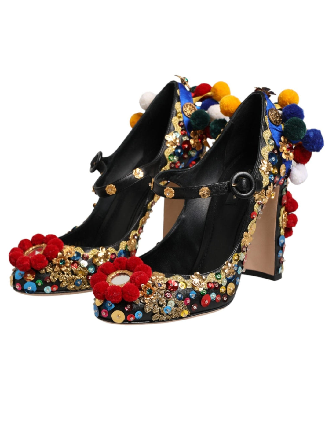 Dolce & Gabbana Black Gold Embellished MARY JANES Pumps Shoes - RIMODA