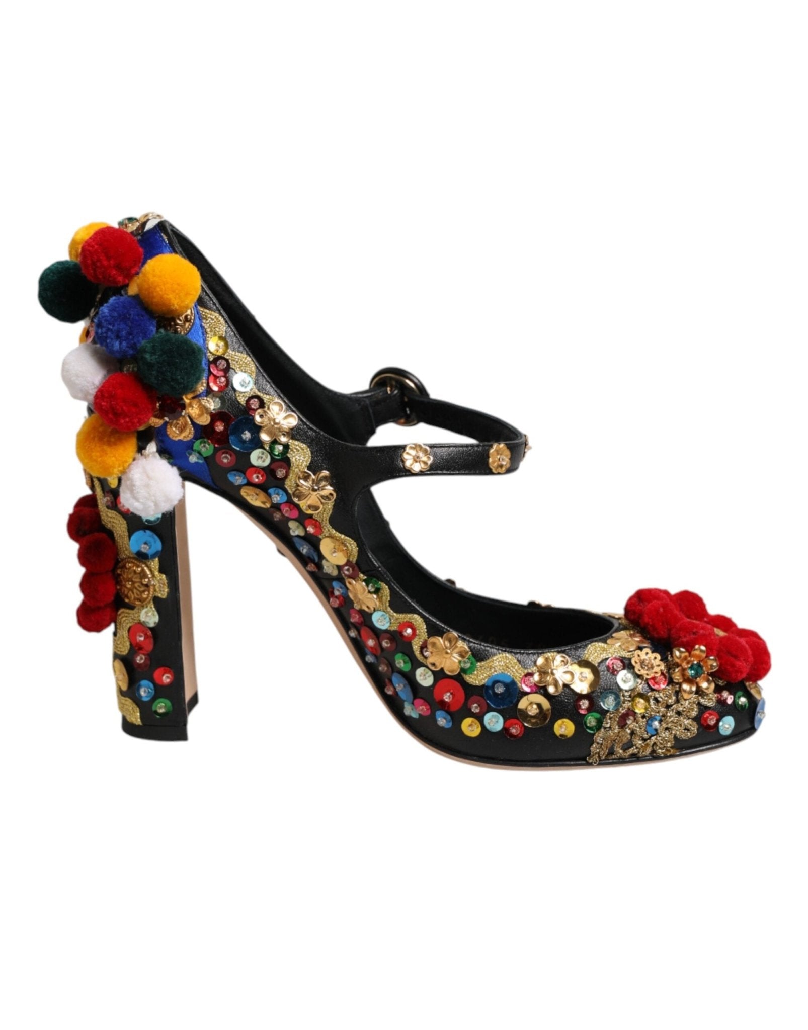 Dolce & Gabbana Black Gold Embellished MARY JANES Pumps Shoes - RIMODA