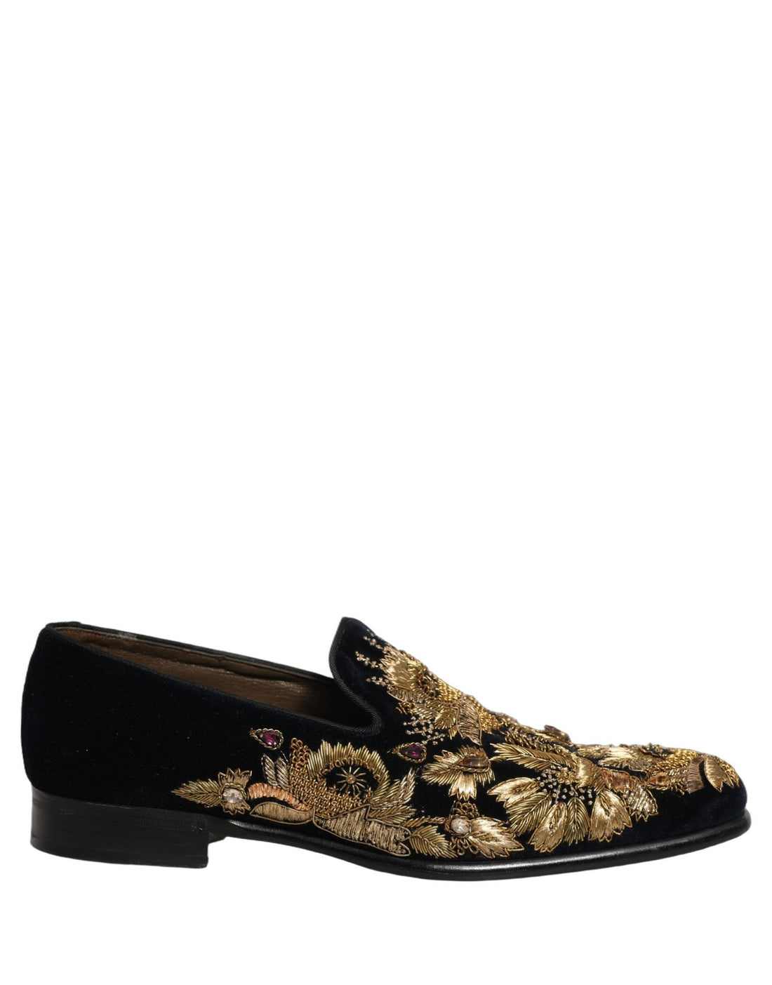 Dolce & Gabbana Black Gold Embroidery Dress Loafers Shoes - RIMODA