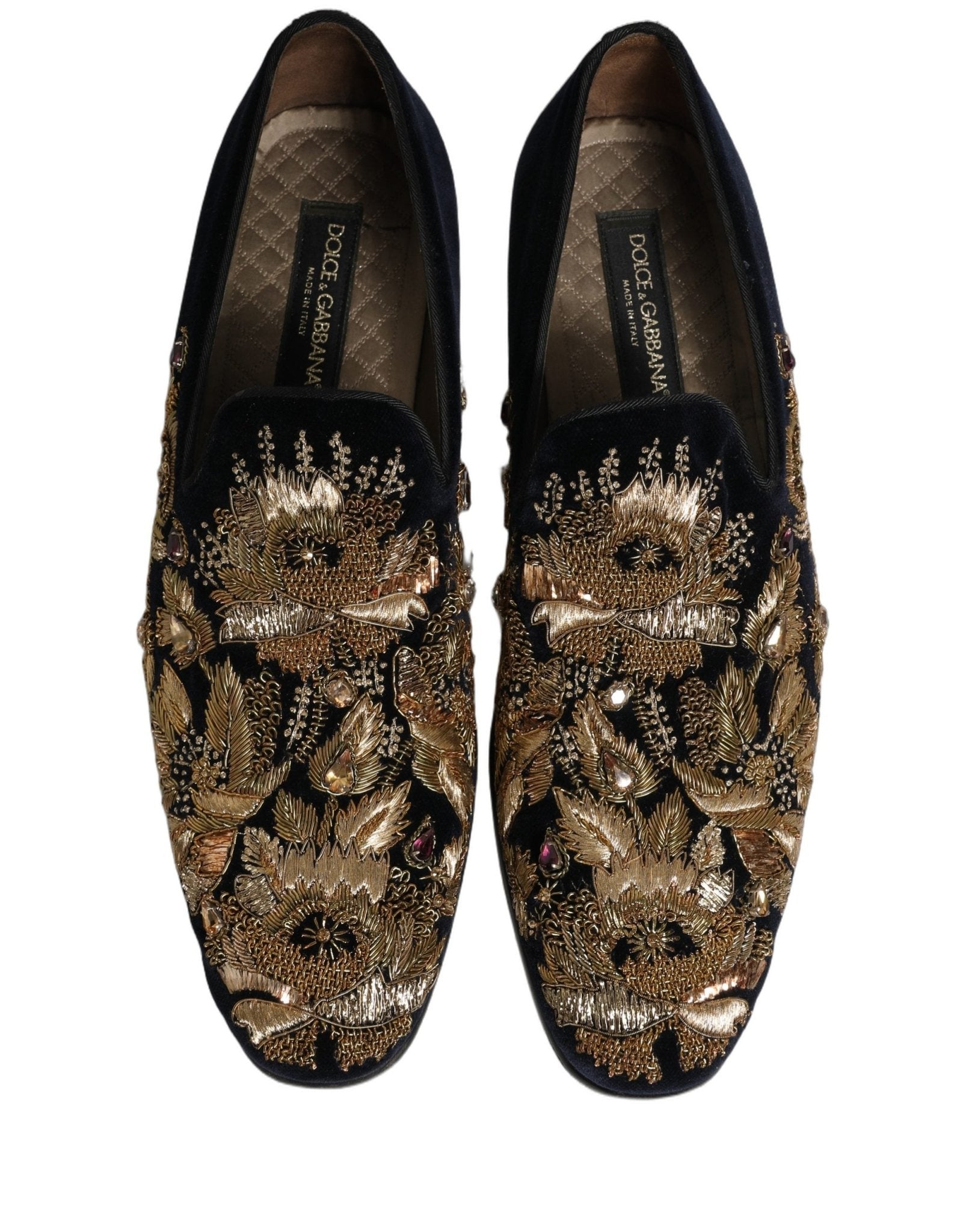 Dolce & Gabbana Black Gold Embroidery Dress Loafers Shoes - RIMODA