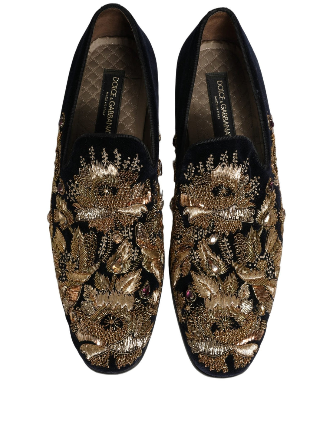 Dolce & Gabbana Black Gold Embroidery Dress Loafers Shoes - RIMODA