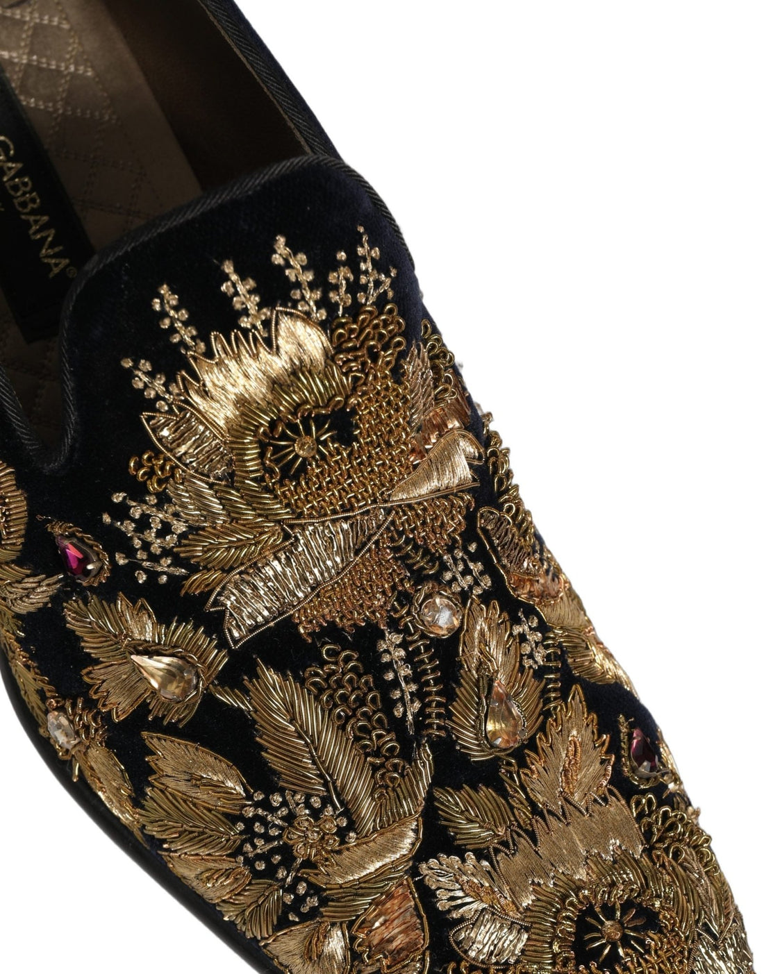 Dolce & Gabbana Black Gold Embroidery Dress Loafers Shoes - RIMODA