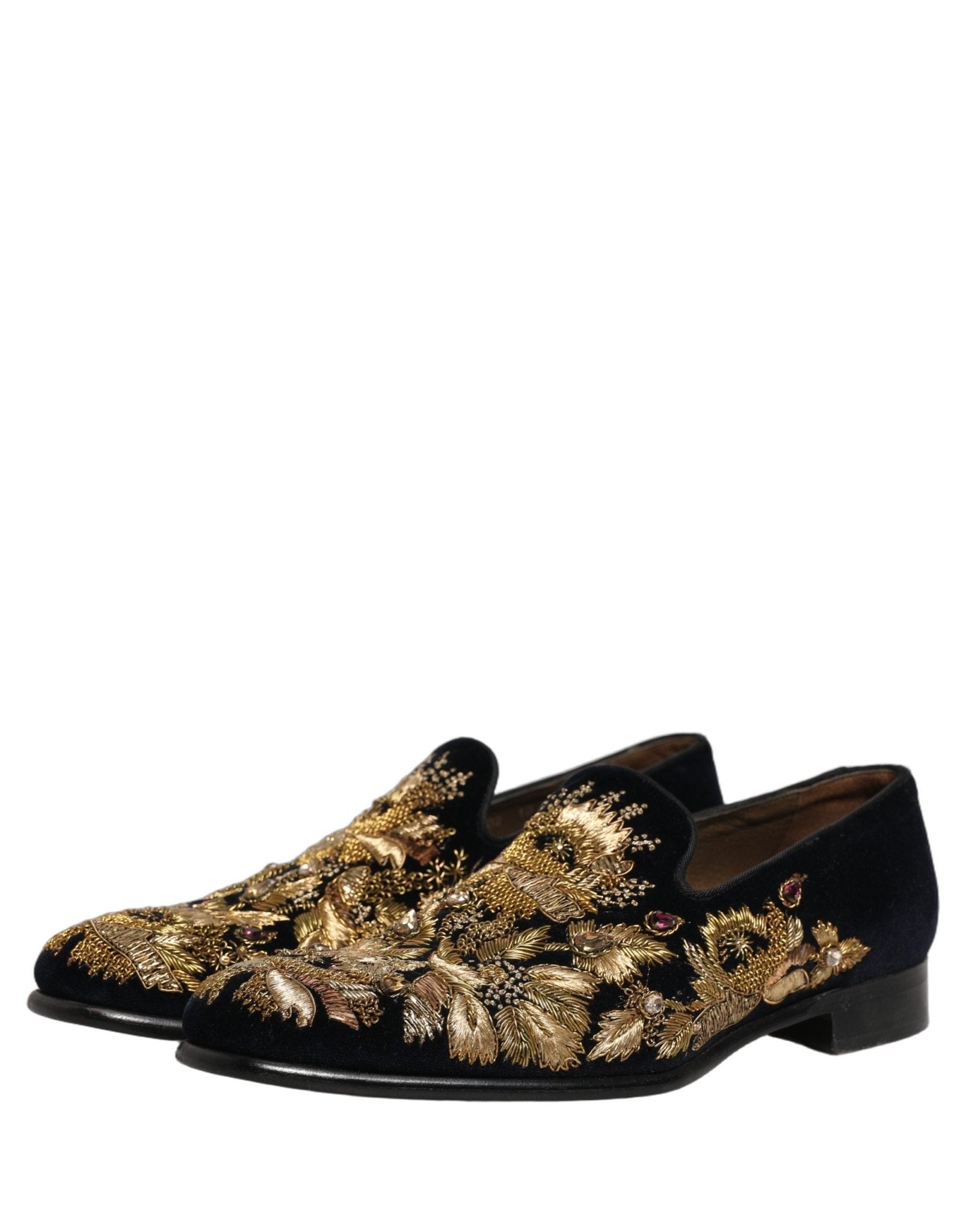 Dolce & Gabbana Black Gold Embroidery Dress Loafers Shoes - RIMODA