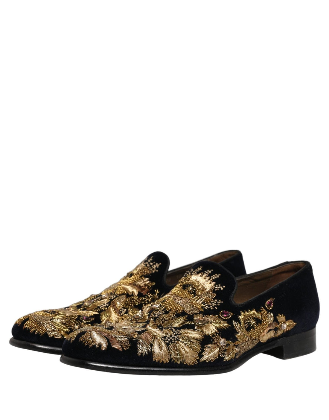 Dolce & Gabbana Black Gold Embroidery Dress Loafers Shoes - RIMODA