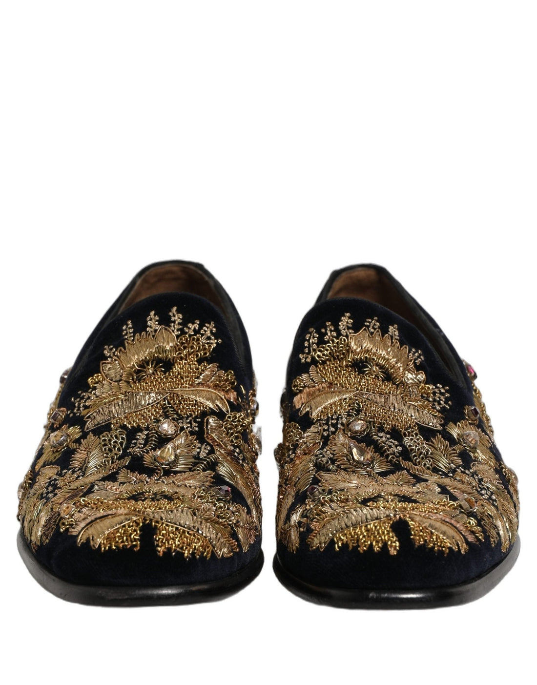 Dolce & Gabbana Black Gold Embroidery Dress Loafers Shoes - RIMODA