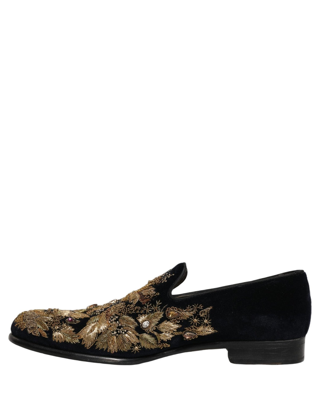 Dolce & Gabbana Black Gold Embroidery Dress Loafers Shoes - RIMODA