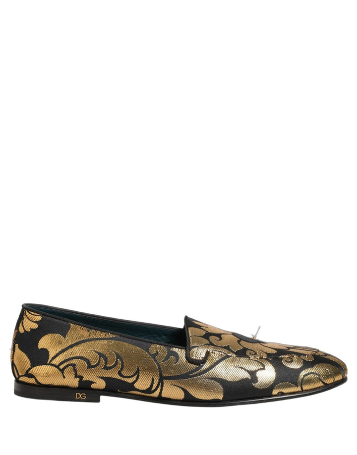 Dolce & Gabbana Black Gold Floral Jacquard Dress Loafers Shoes - RIMODA