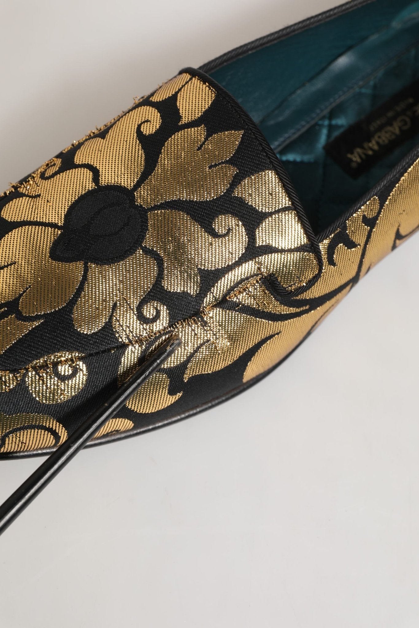 Dolce & Gabbana Black Gold Floral Jacquard Dress Loafers Shoes - RIMODA