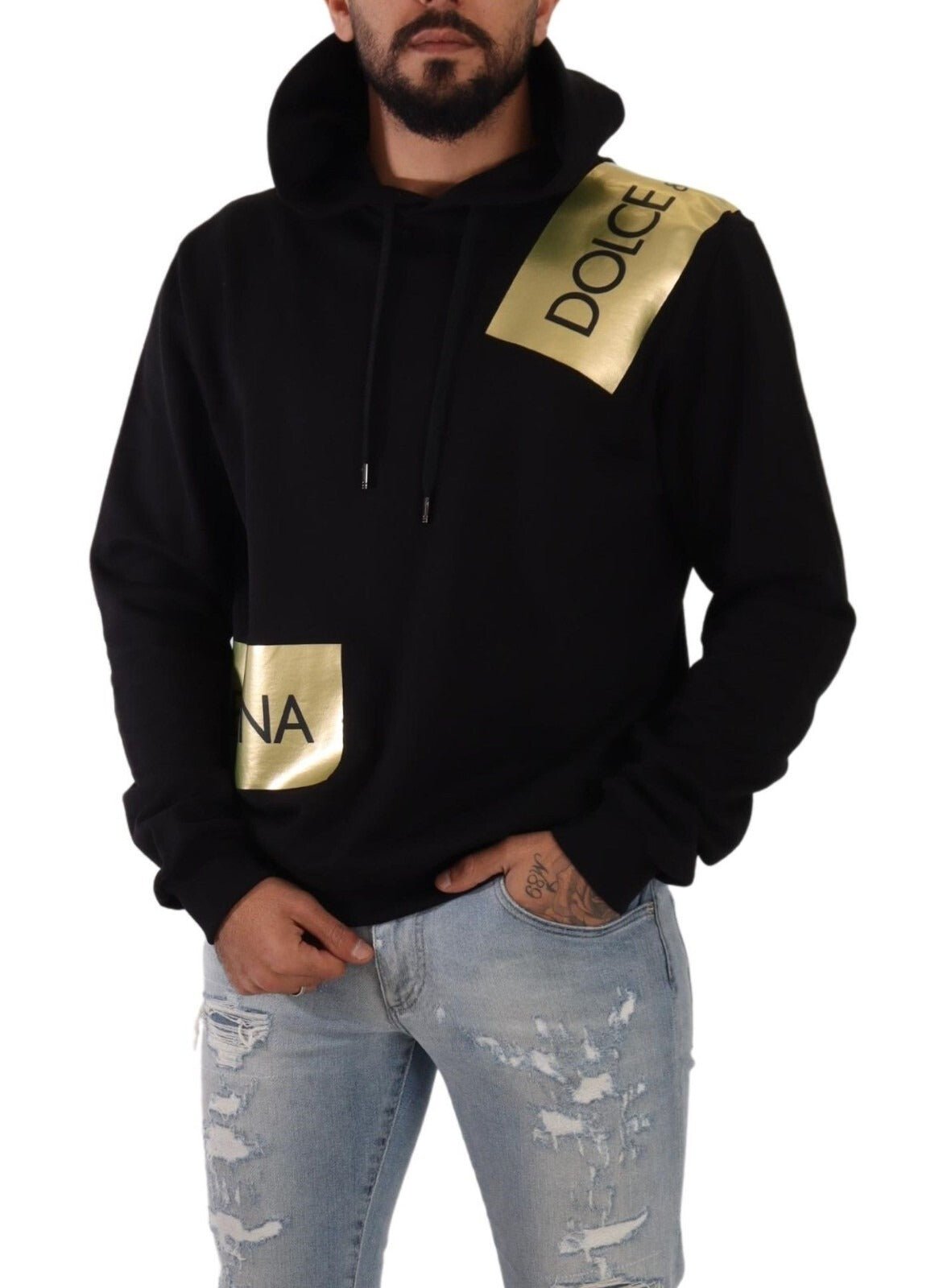 Dolce & Gabbana Black Gold Hooded Cotton Mens Pullover Sweater - RIMODA