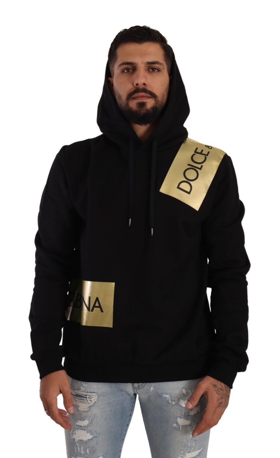 Dolce & Gabbana Black Gold Hooded Cotton Mens Pullover Sweater - RIMODA