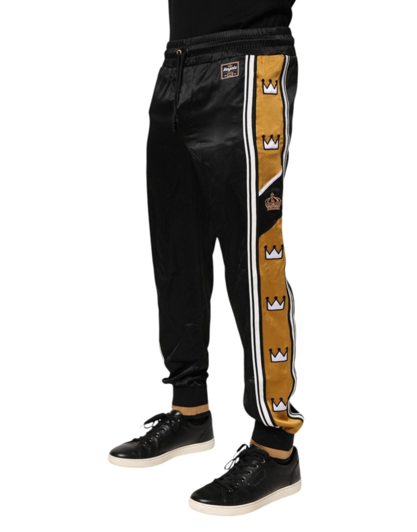 Dolce & Gabbana Black Gold Satin Crown Side Stripe Jogger Pants - RIMODA