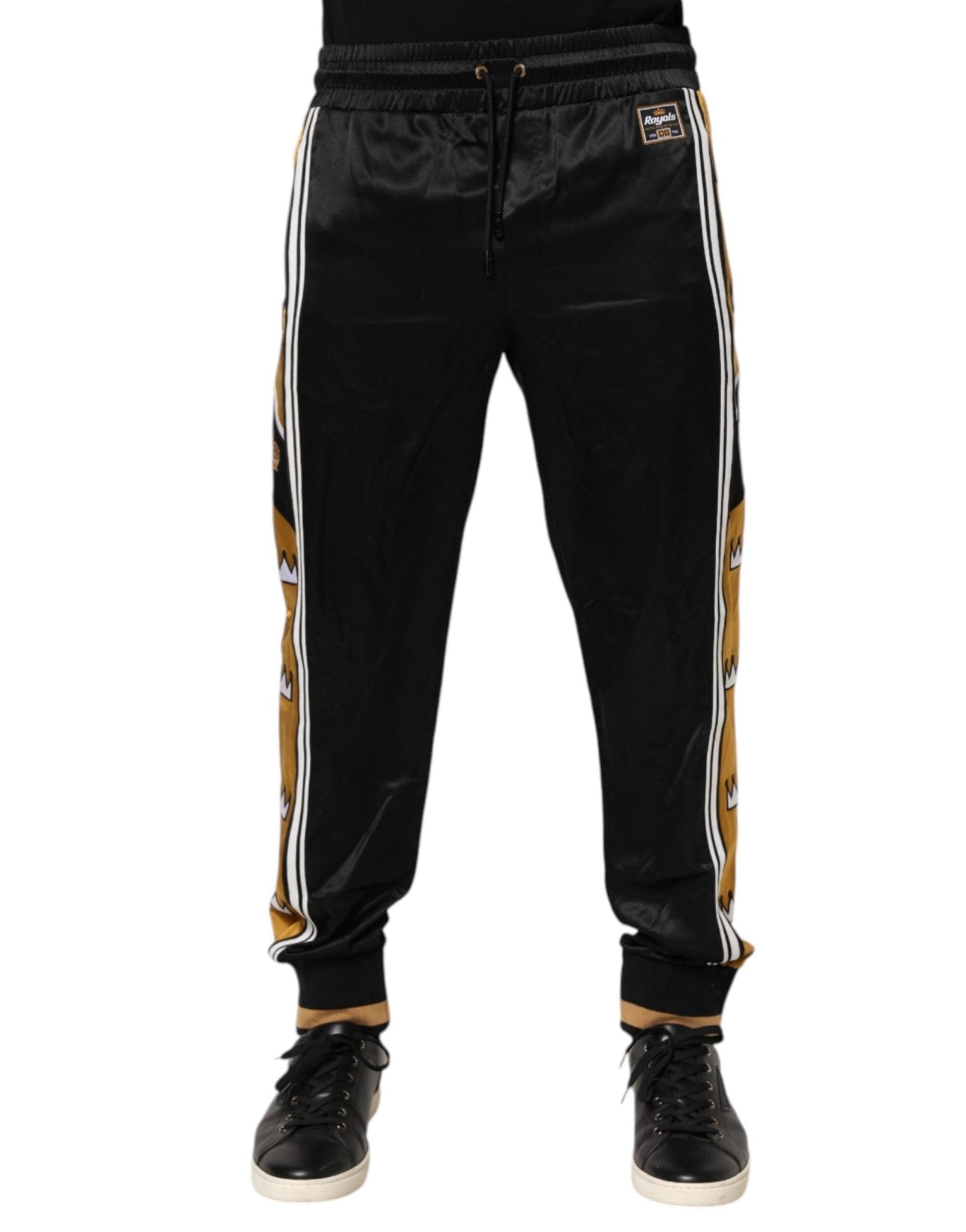 Dolce & Gabbana Black Gold Satin Crown Side Stripe Jogger Pants - RIMODA