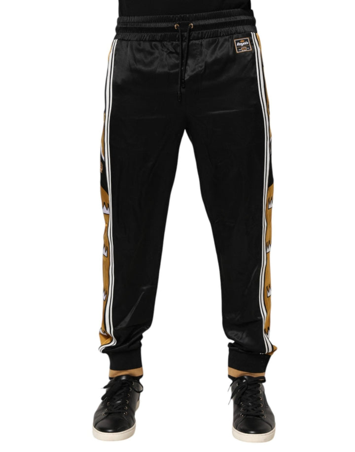 Dolce & Gabbana Black Gold Satin Crown Side Stripe Jogger Pants - RIMODA