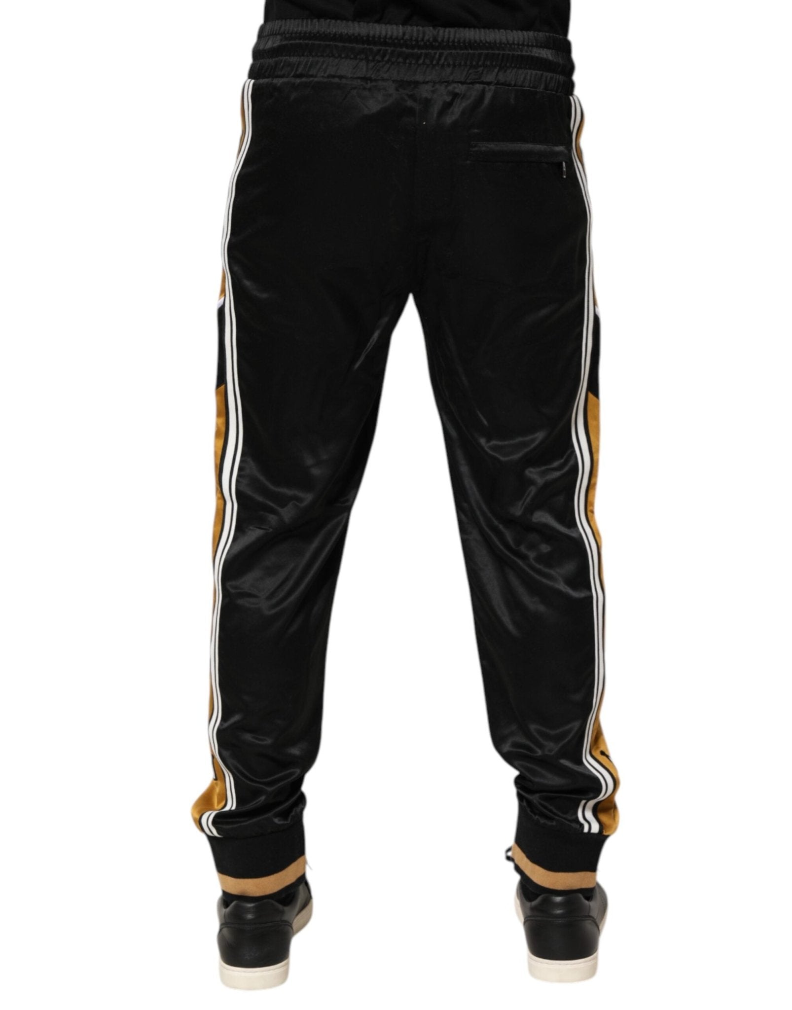 Dolce & Gabbana Black Gold Satin Crown Side Stripe Jogger Pants - RIMODA