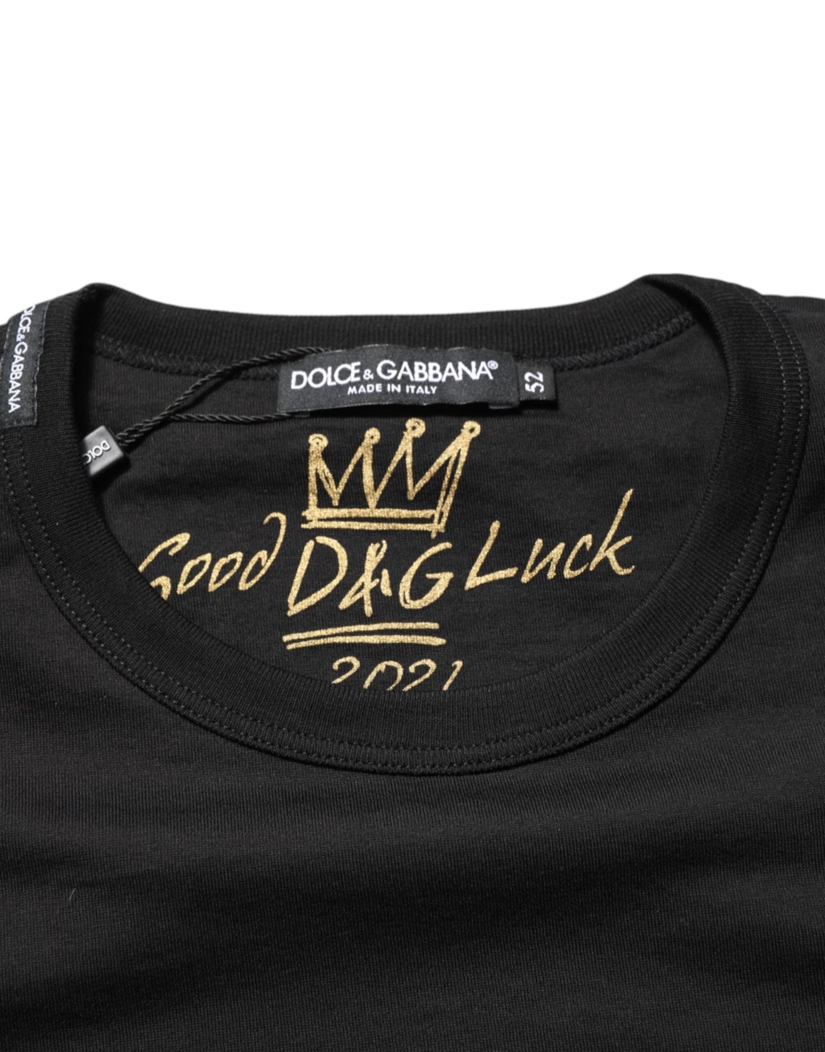 Dolce & Gabbana Black Goodluck 2021 Cotton Crew Neck T-shirt - RIMODA
