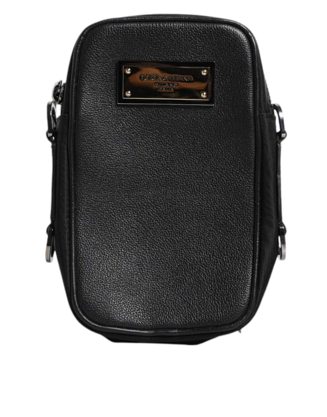 Dolce & Gabbana Black Grain Leather Logo Plaque Clutch Bag - RIMODA