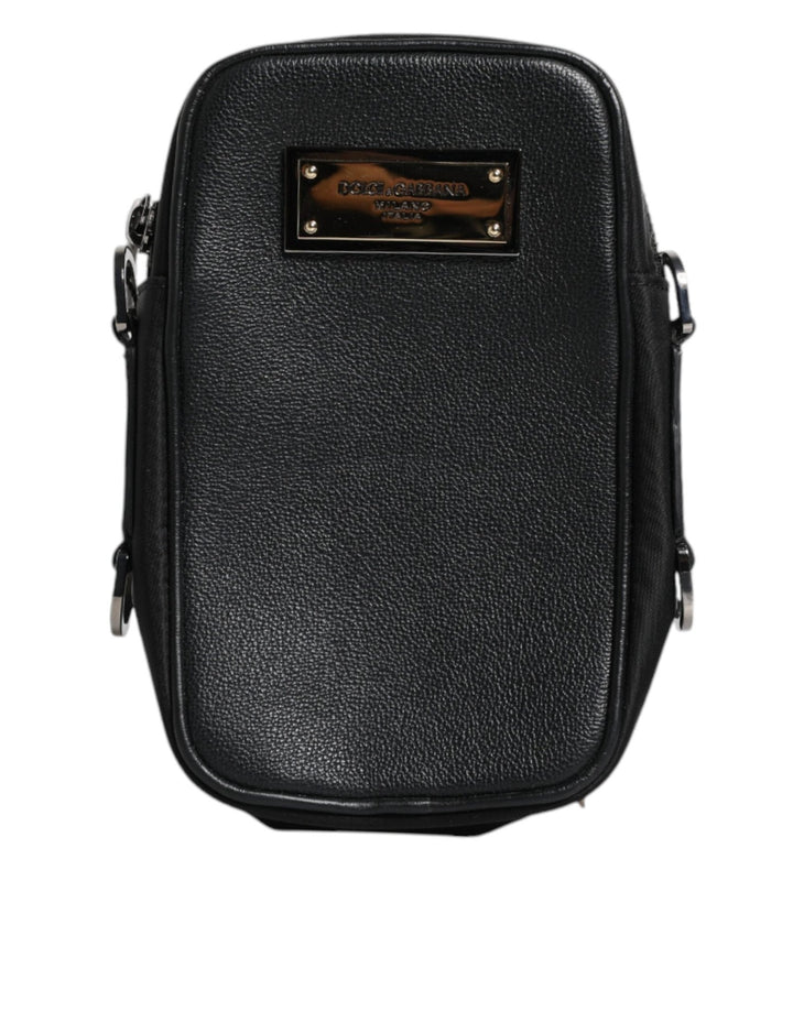 Dolce & Gabbana Black Grain Leather Logo Plaque Clutch Bag - RIMODA