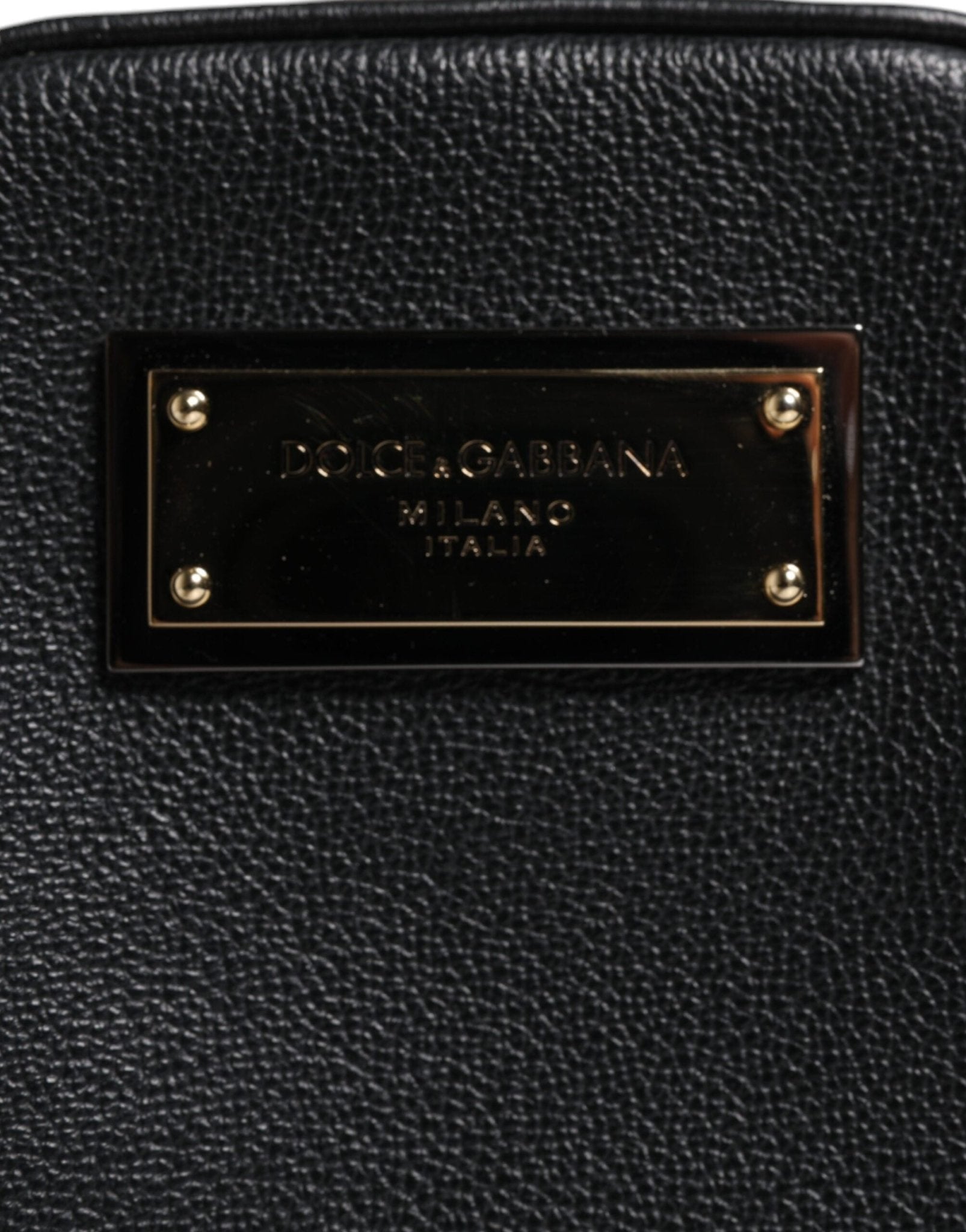 Dolce & Gabbana Black Grain Leather Logo Plaque Clutch Bag - RIMODA