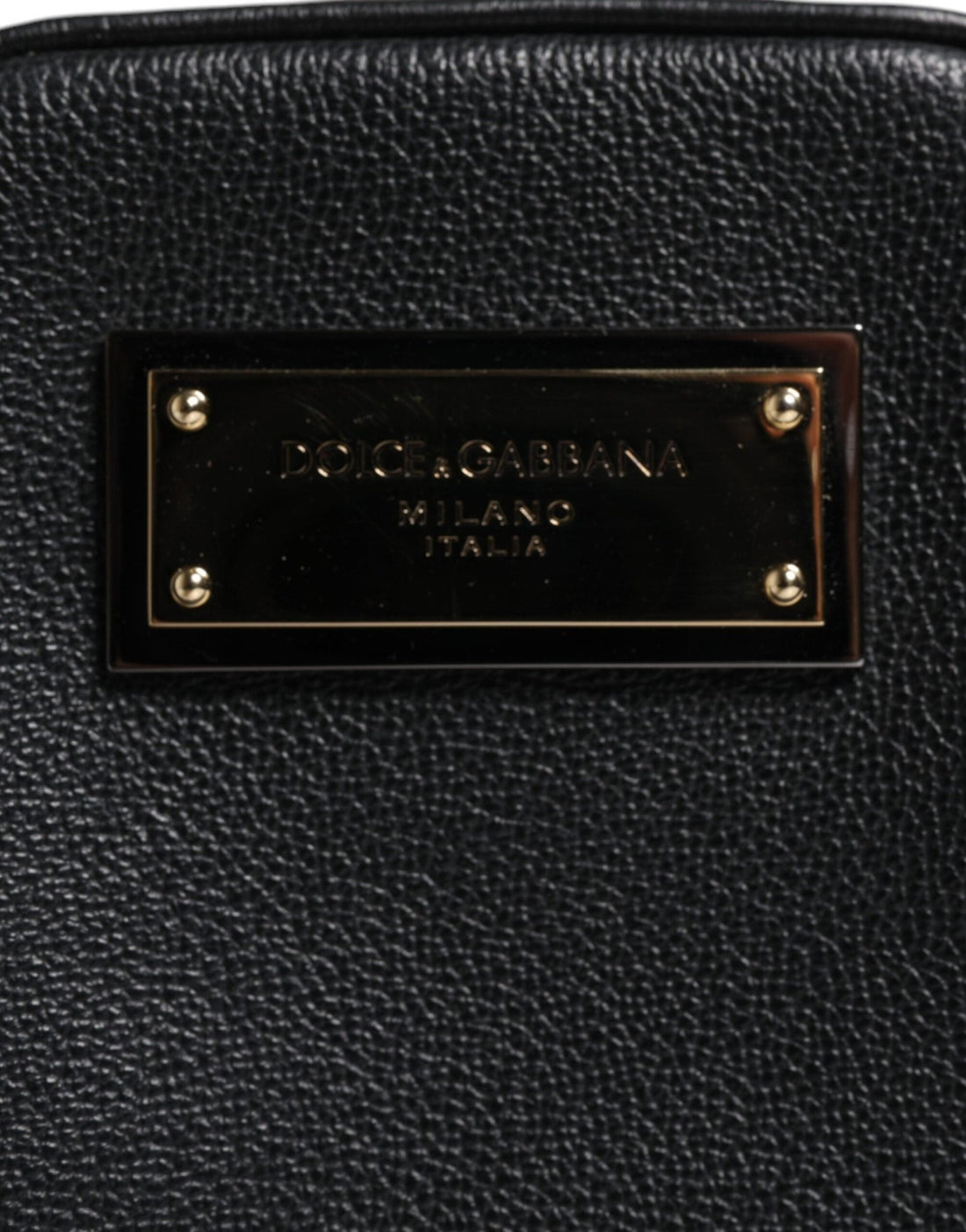 Dolce & Gabbana Black Grain Leather Logo Plaque Clutch Bag - RIMODA