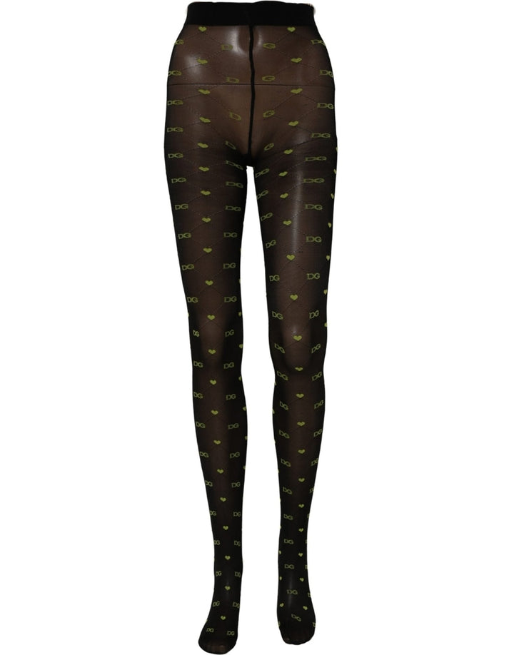 Dolce & Gabbana Black Green Nylon Logo Tights Stocking Pantyhose Socks - RIMODA