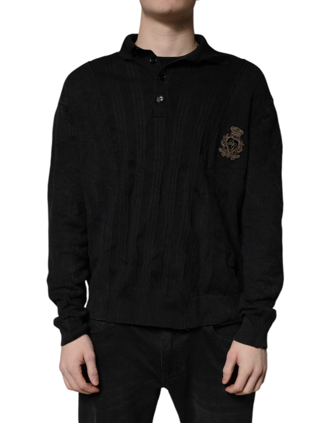 Dolce & Gabbana Black Heraldic Silk Buttoned Pullover Sweater - RIMODA