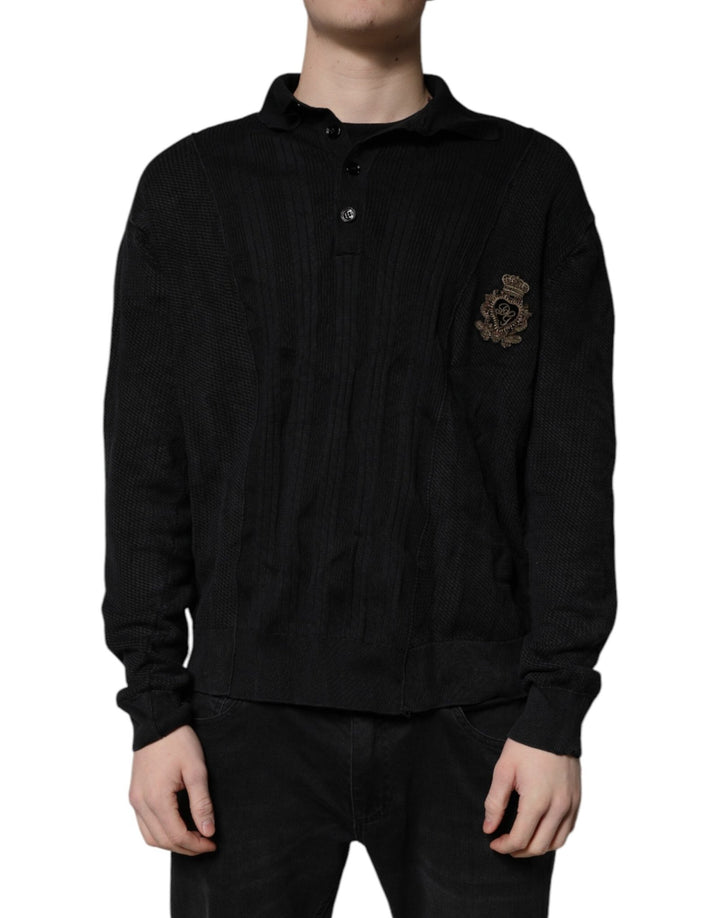 Dolce & Gabbana Black Heraldic Silk Buttoned Pullover Sweater - RIMODA