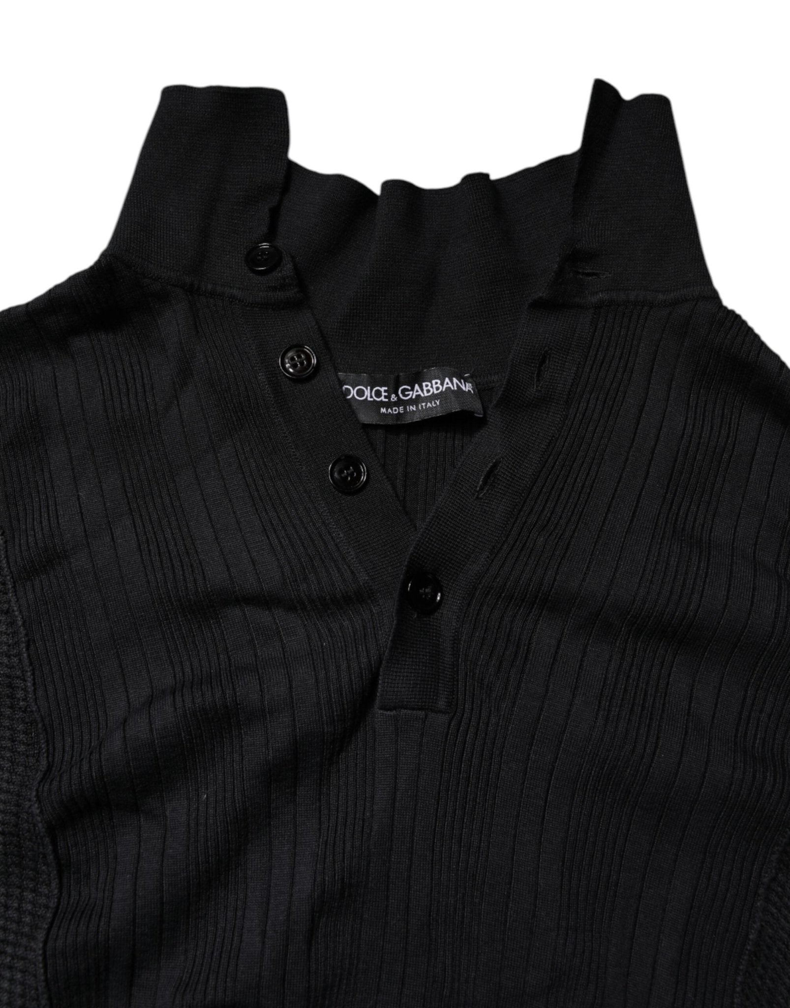 Dolce & Gabbana Black Heraldic Silk Buttoned Pullover Sweater - RIMODA