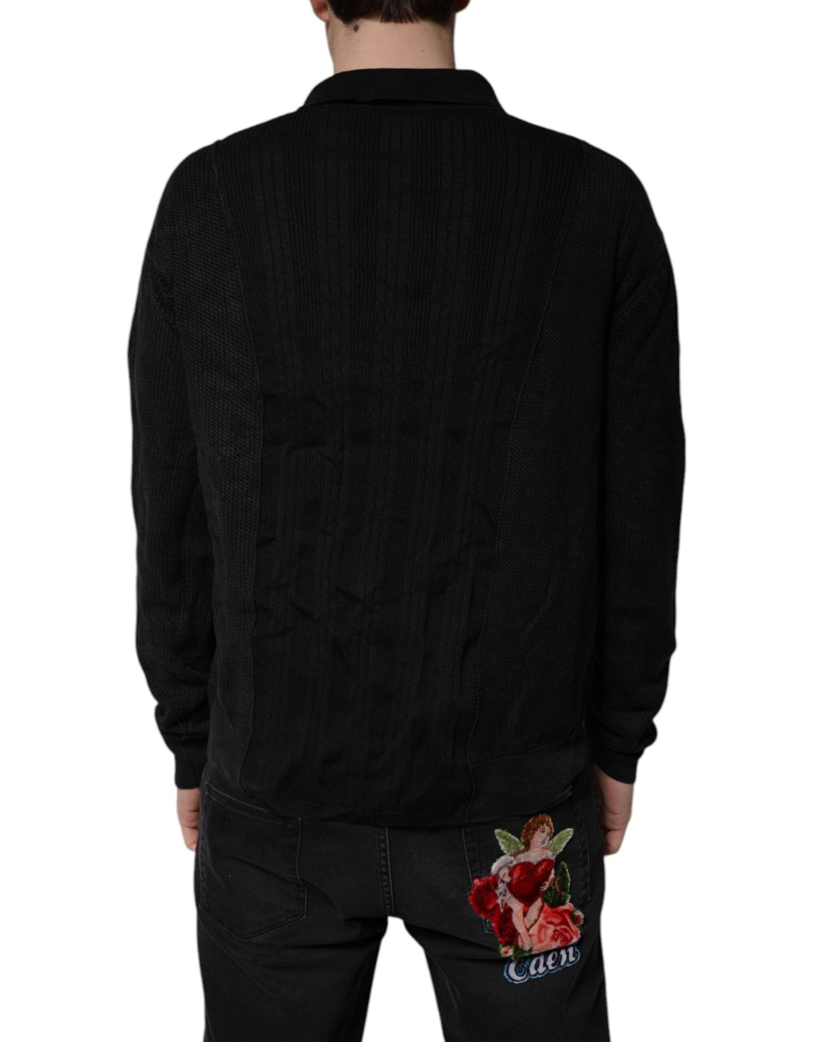 Dolce & Gabbana Black Heraldic Silk Buttoned Pullover Sweater - RIMODA
