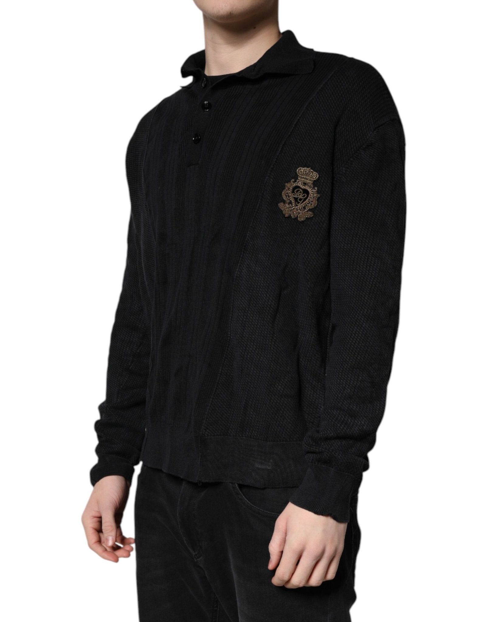 Dolce & Gabbana Black Heraldic Silk Buttoned Pullover Sweater - RIMODA