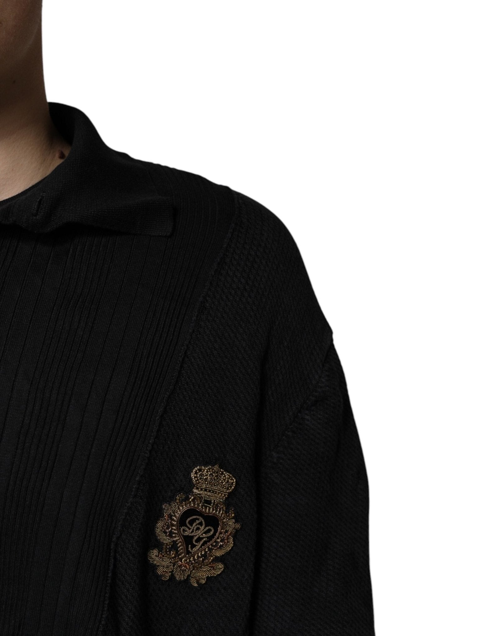 Dolce & Gabbana Black Heraldic Silk Buttoned Pullover Sweater - RIMODA
