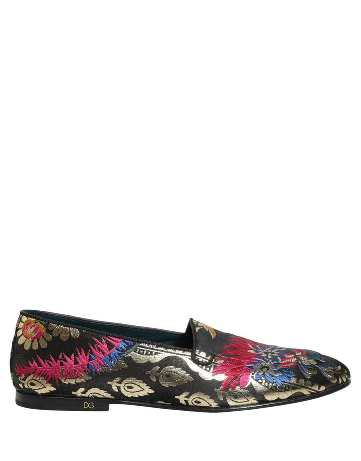 Dolce & Gabbana Black Jacquard Floral Loafers Men Dress Shoes - RIMODA