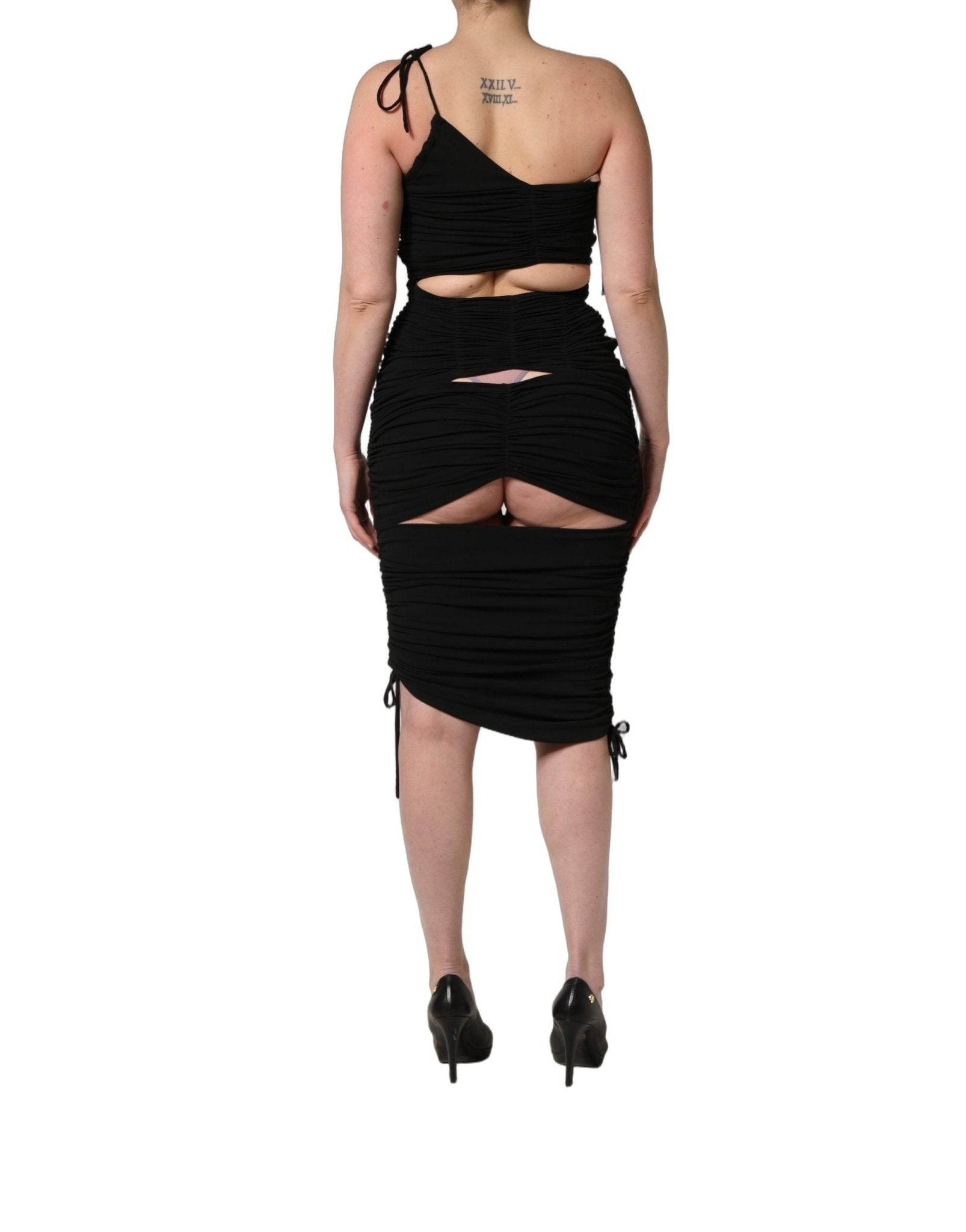 Dolce & Gabbana Black Jersey Calf Length Cut - Out Ruched Dress - RIMODA