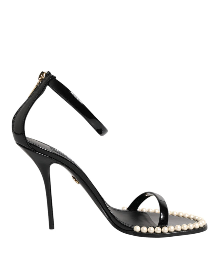 Dolce & Gabbana Black KEIRA Pearl Embellished Sandals Shoes - RIMODA