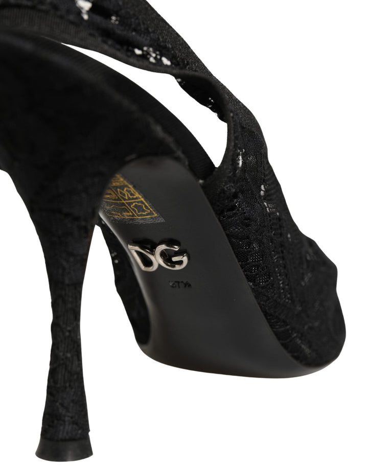 Dolce & Gabbana Black Lace Pointed Toe Slingback Pumps Shoes - RIMODA
