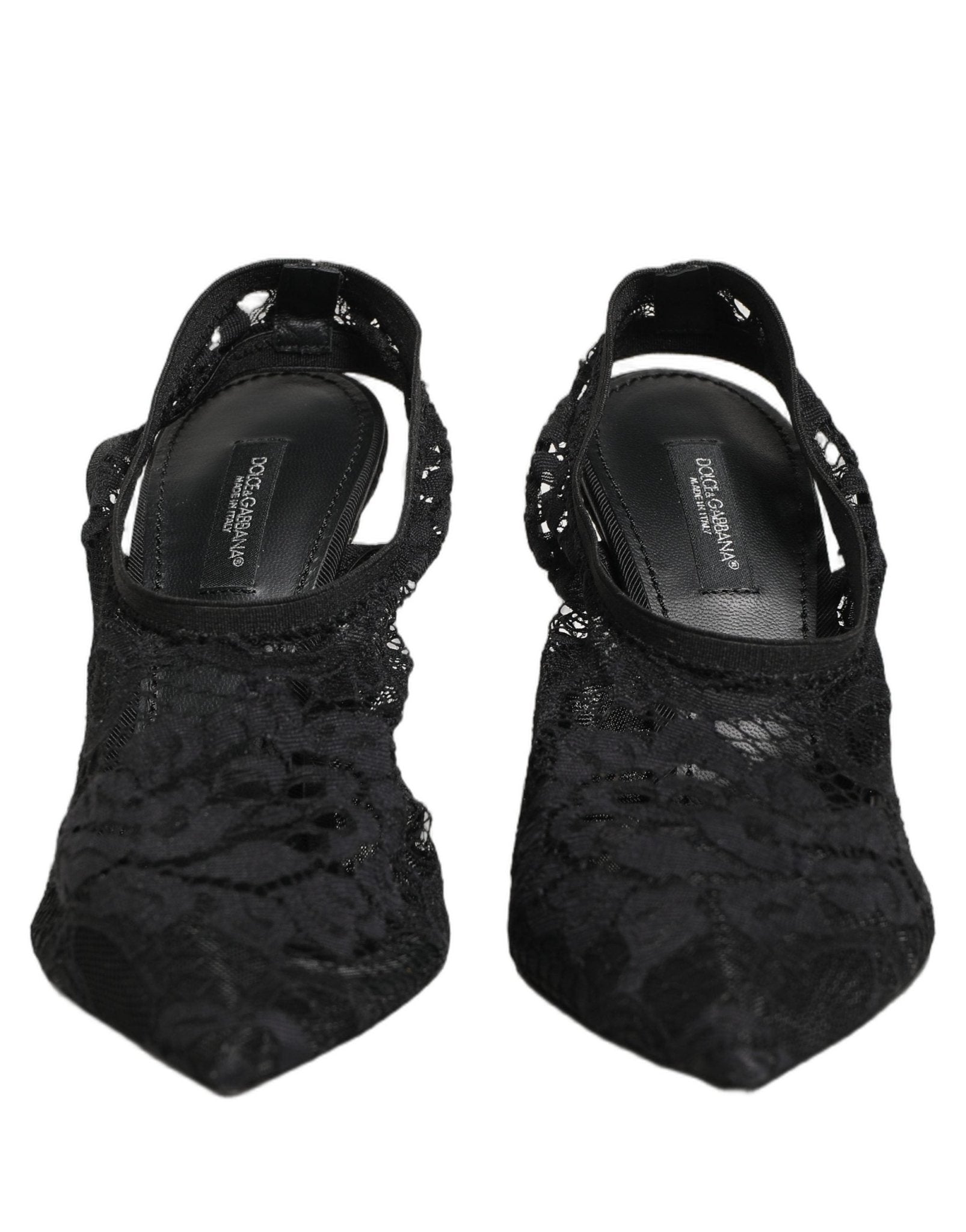 Dolce & Gabbana Black Lace Pointed Toe Slingback Pumps Shoes - RIMODA