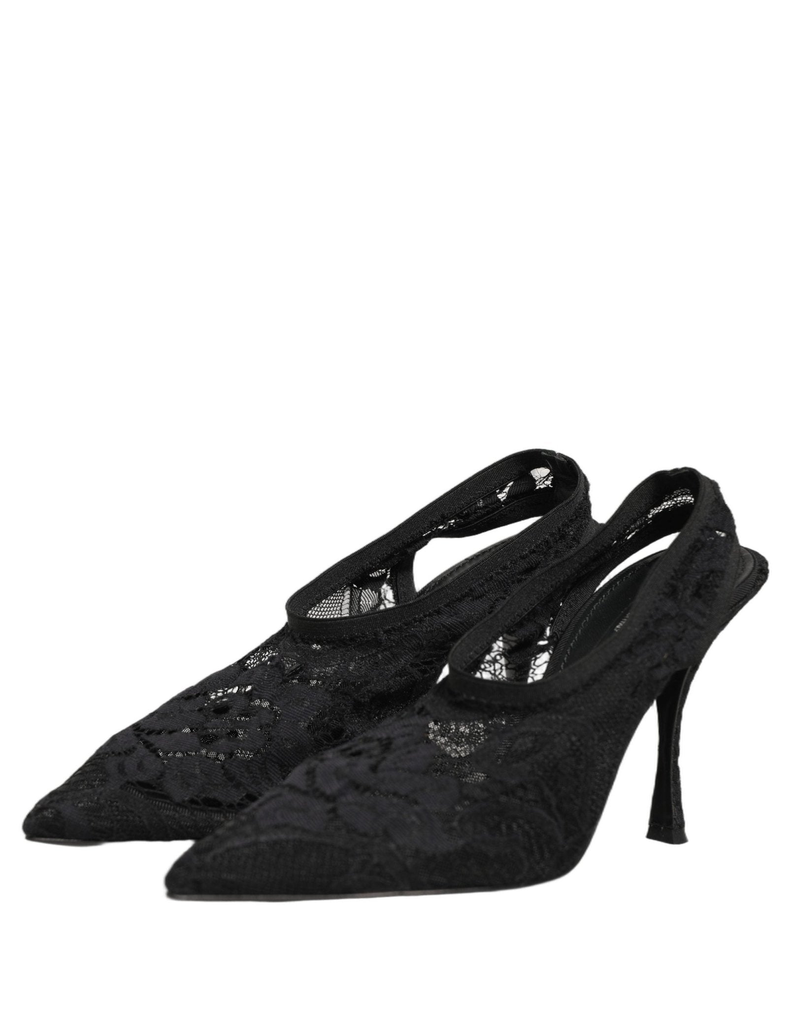 Dolce & Gabbana Black Lace Pointed Toe Slingback Pumps Shoes - RIMODA