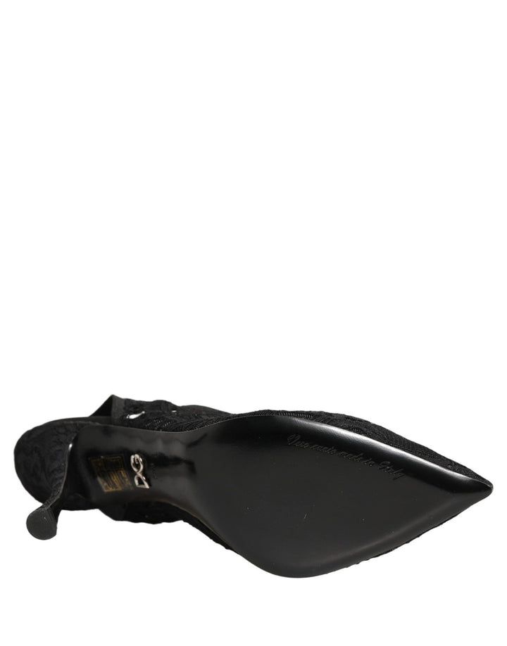 Dolce & Gabbana Black Lace Pointed Toe Slingback Pumps Shoes - RIMODA