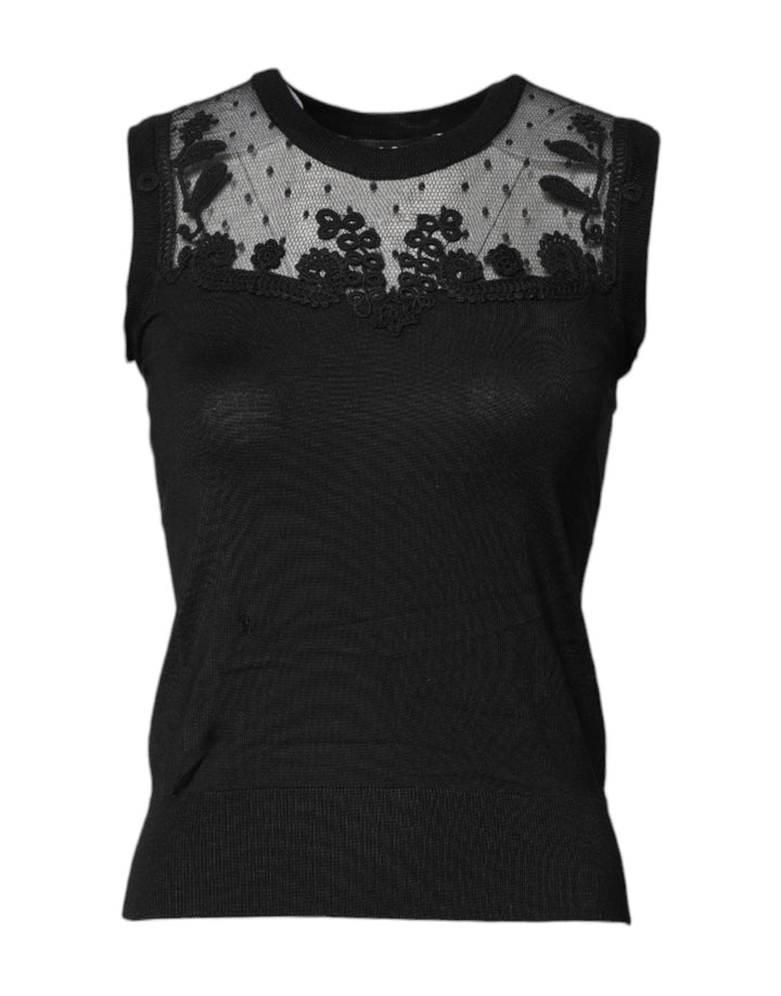 Dolce & Gabbana Black Lace Sheer Crew Neck Sleeveless Top - RIMODA