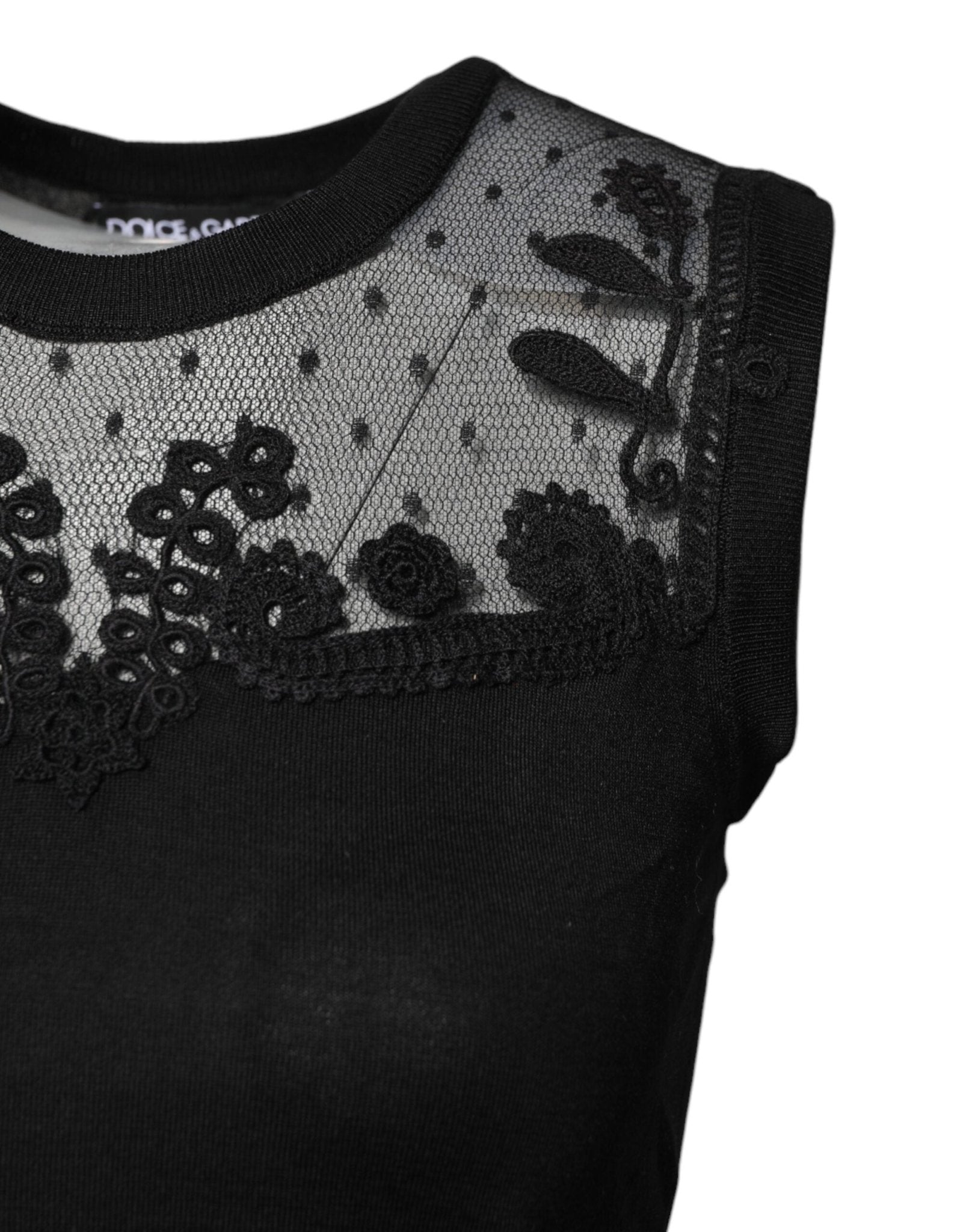 Dolce & Gabbana Black Lace Sheer Crew Neck Sleeveless Top - RIMODA