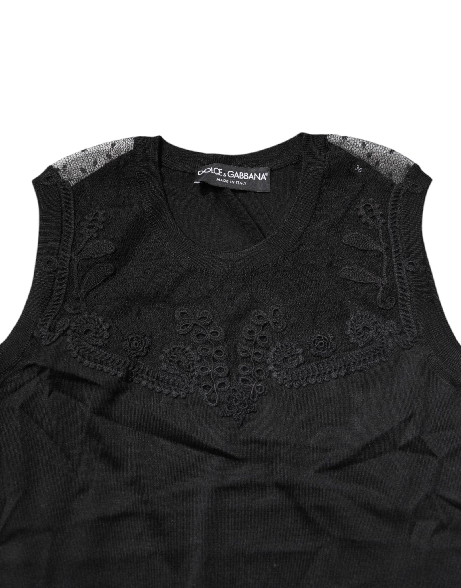 Dolce & Gabbana Black Lace Sheer Crew Neck Sleeveless Top - RIMODA