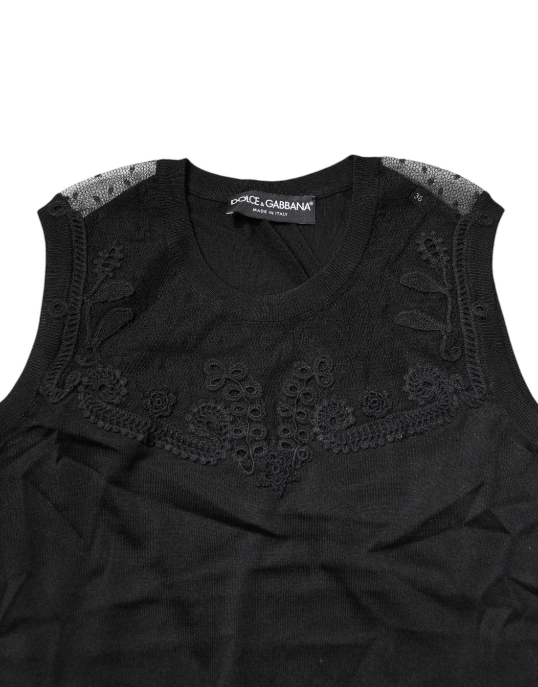 Dolce & Gabbana Black Lace Sheer Crew Neck Sleeveless Top - RIMODA