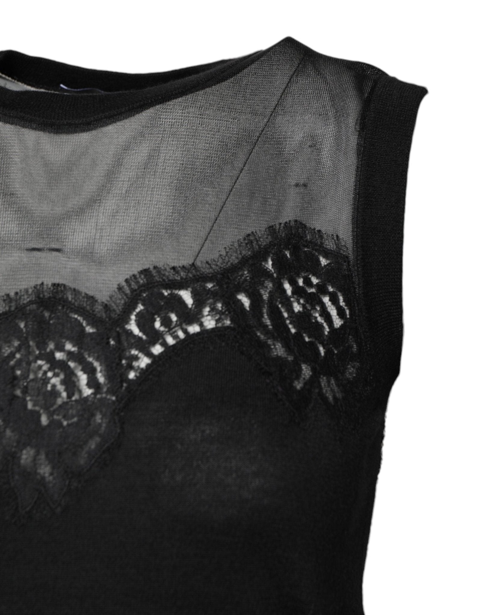 Dolce & Gabbana Black Lace Sheer Crew Neck Sleeveless Top - RIMODA