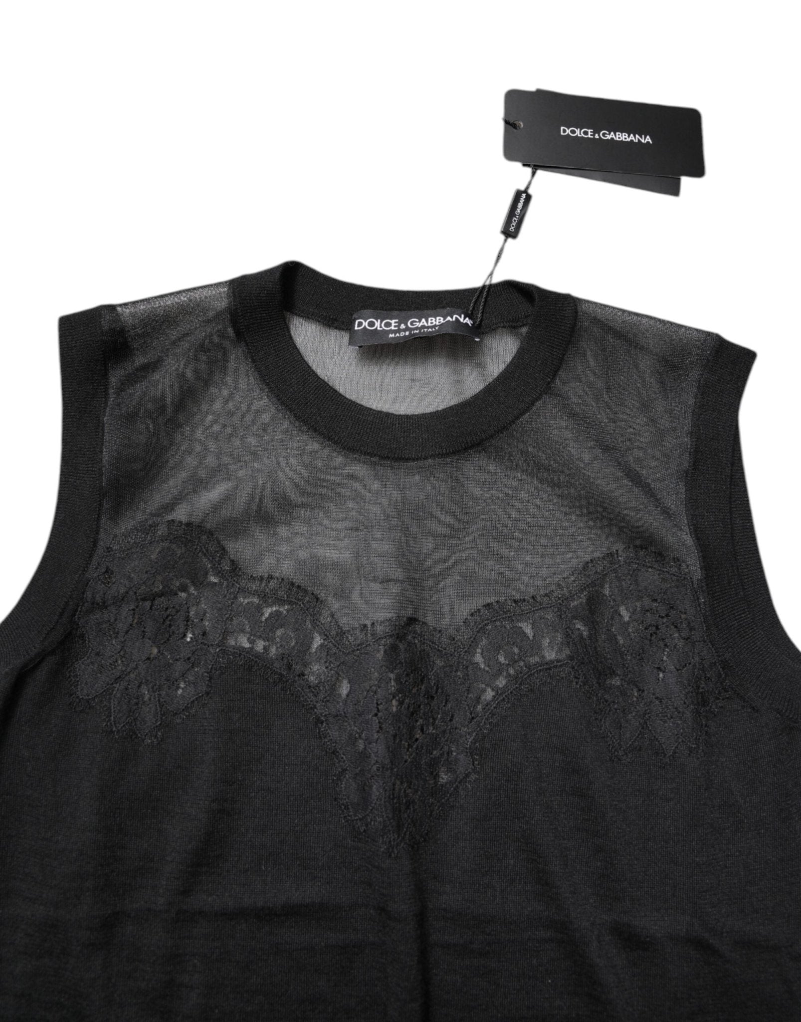 Dolce & Gabbana Black Lace Sheer Crew Neck Sleeveless Top - RIMODA