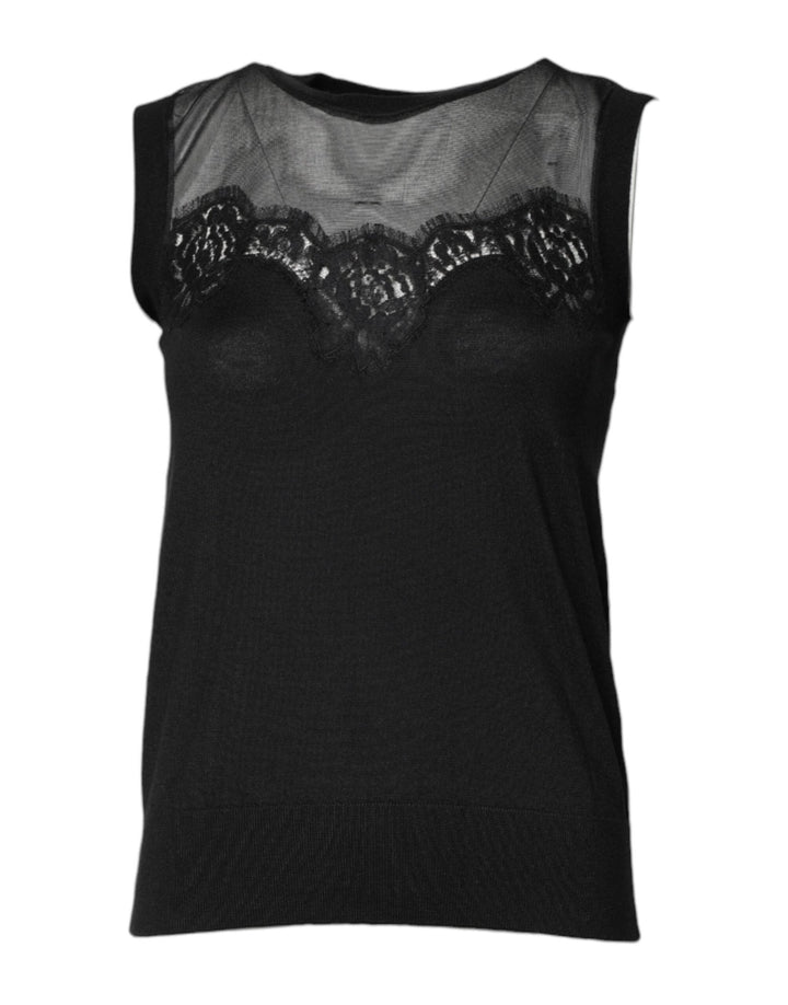 Dolce & Gabbana Black Lace Sheer Crew Neck Sleeveless Top - RIMODA