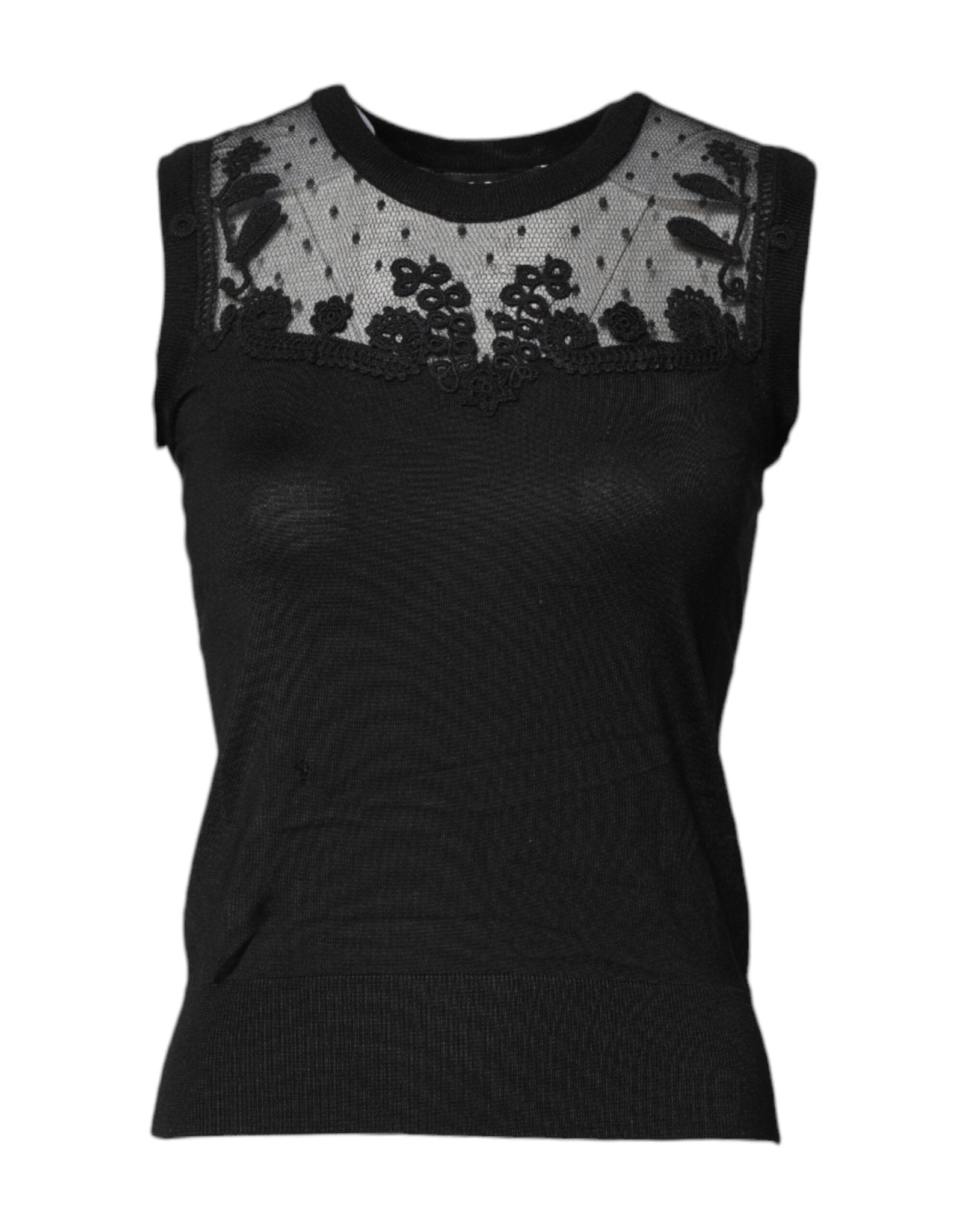Dolce & Gabbana Black Lace Sheer Crew Neck Sleeveless Top - RIMODA