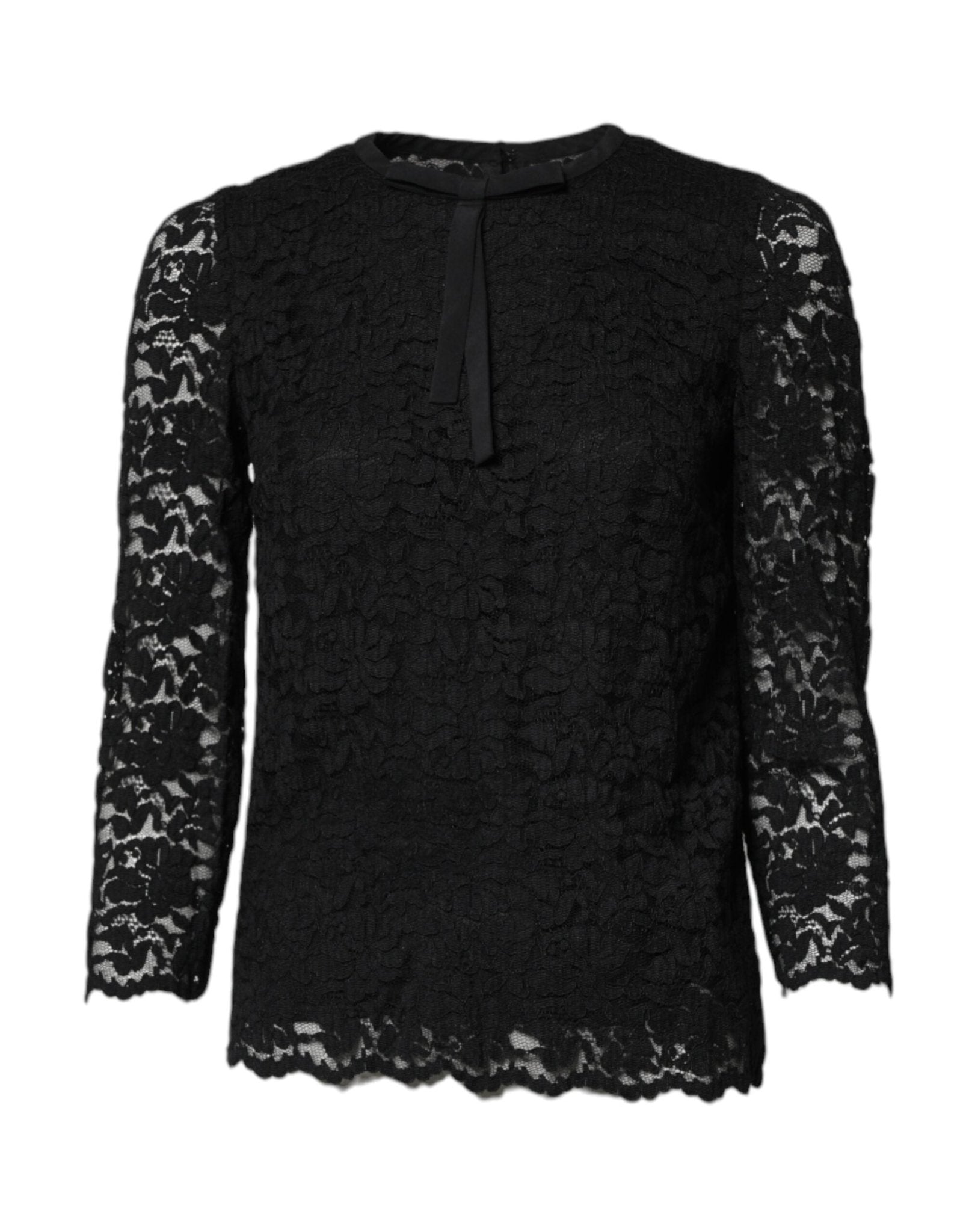 Dolce & Gabbana Black Lace STAFF Crew Neck Long Sleeves Top - RIMODA