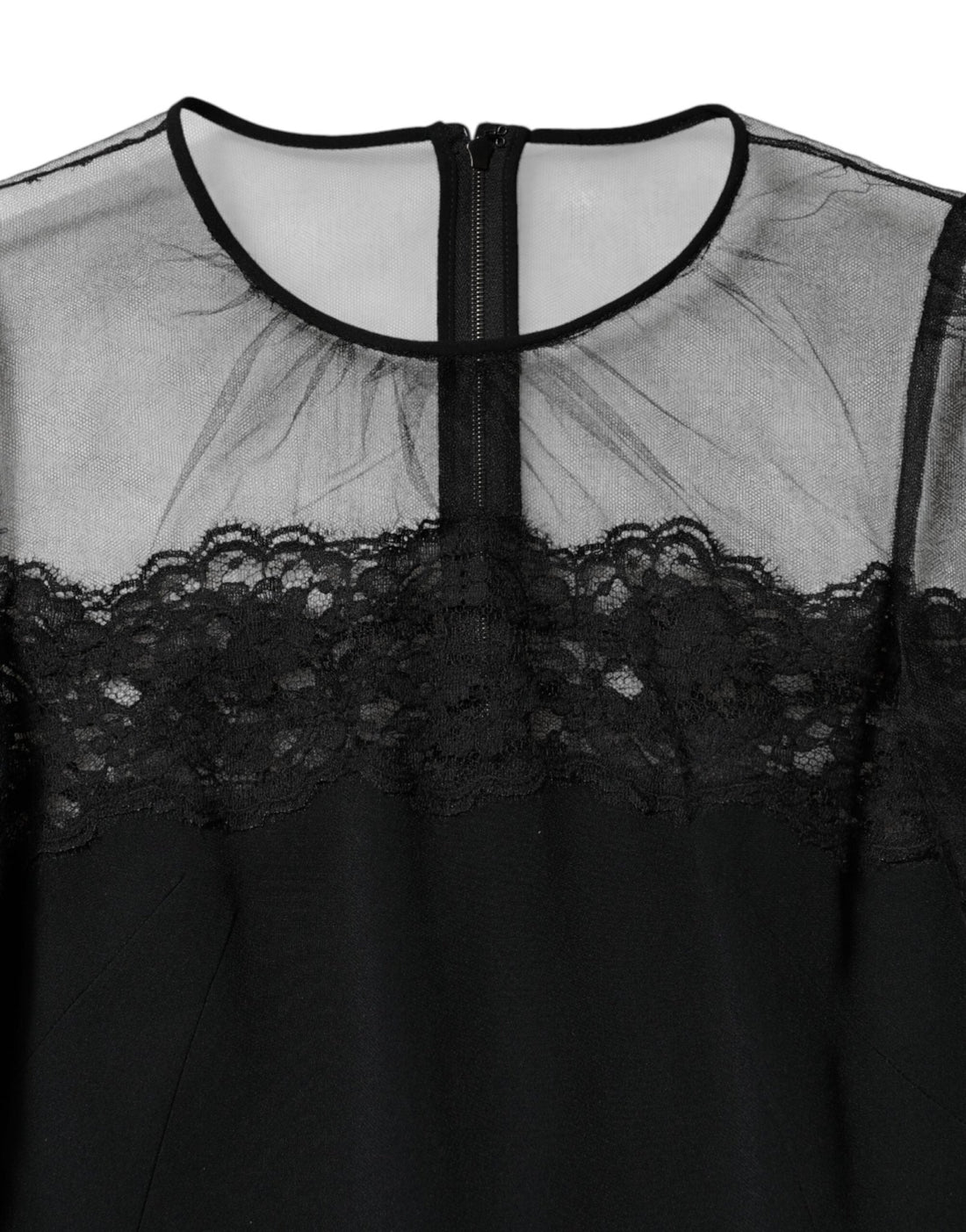 Dolce & Gabbana Black Lace Trim Nylon Tulle Sheath Midi Dress - RIMODA