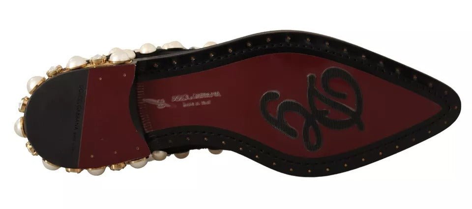Dolce & Gabbana Black Lace Up Jewelled Formal Flats Shoes - RIMODA