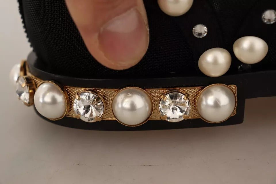 Dolce & Gabbana Black Lace Up Jewelled Formal Flats Shoes - RIMODA